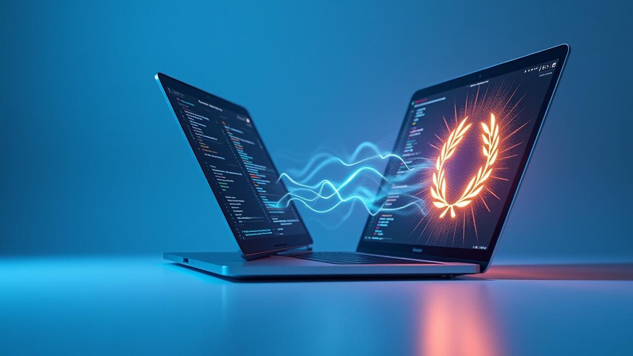 Abstract graphic representing learning and mastery with a glowing Mac screen