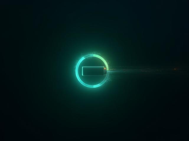 Close-up of a Mac battery health indicator on screen, with a digital representation of energy flow.