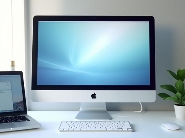 A minimalist Mac desktop background with neatly organized icons and open windows demonstrating efficiency.